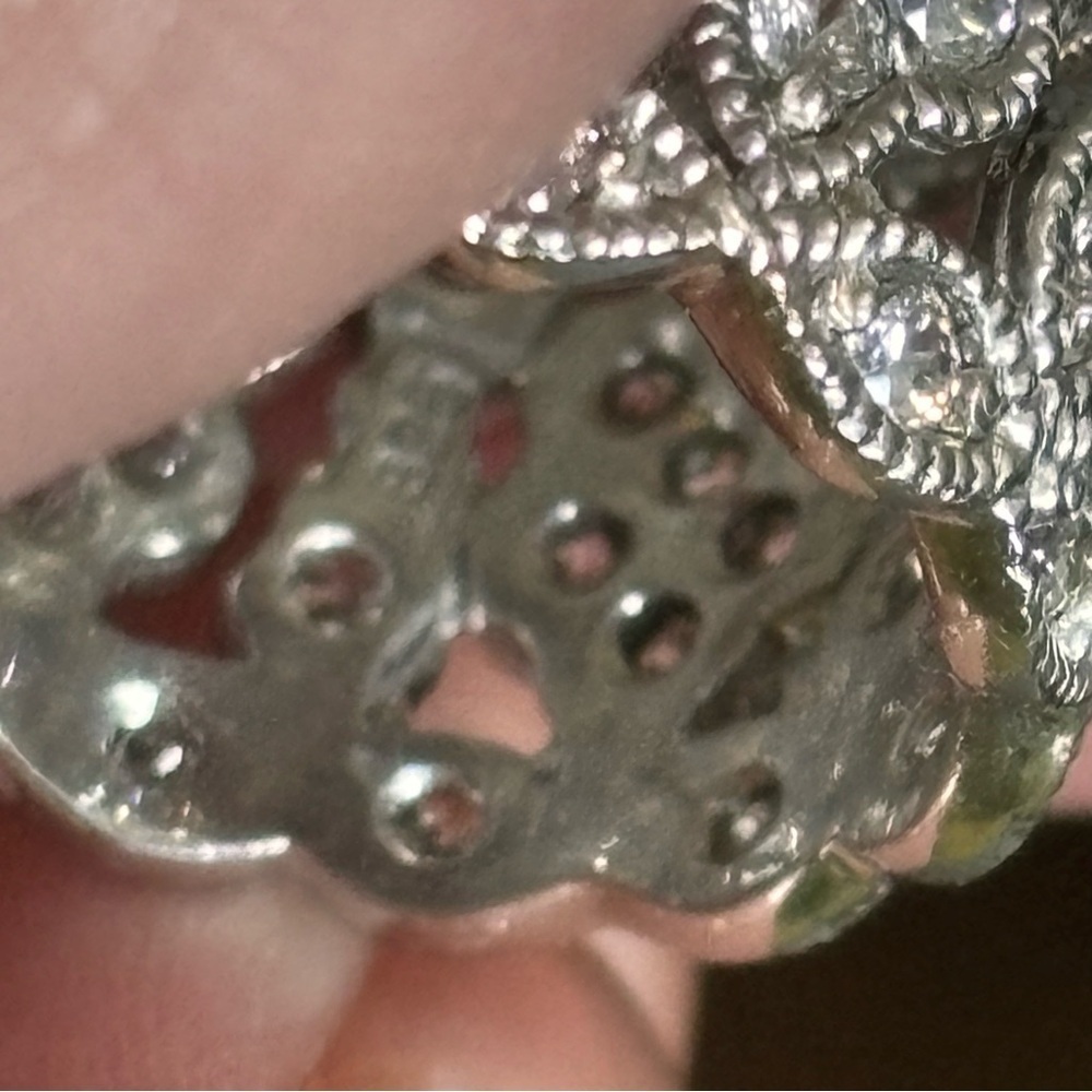 Sterling Silver Wide Solid Ring With Cz Rhineston… - image 6